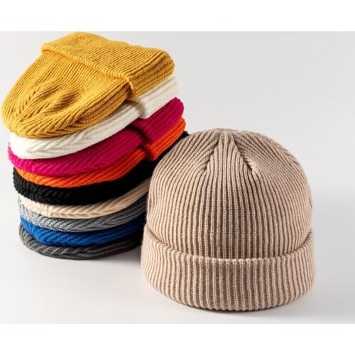 1pcs 2021 Knitted Hats for Women Men Beanie Hat Winter Retro Brimless Baggy Melon Cap Cuff Fisherman Beanies Hats For Men