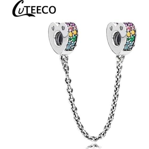 CUTEECO 1pc Rainbow of Love Crystal Safety Chain 2018 New Charm Beads Fit Brand Bracelet For Women & Child Jewelry Accessories