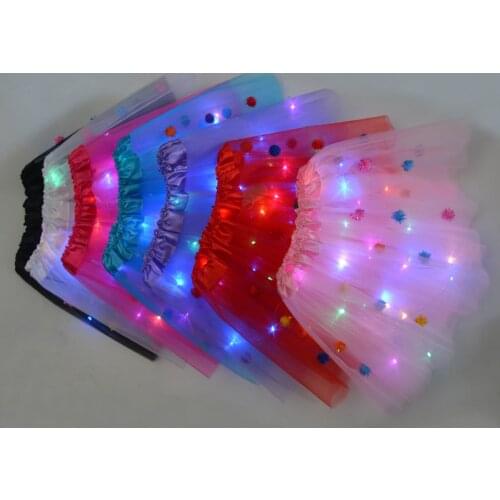 1PC Kids Girls LED Light Tutu Skirt Pompon Neon Colorful Luminous Party Ballet Dance Dress Festival Cosplay Costume Christmas