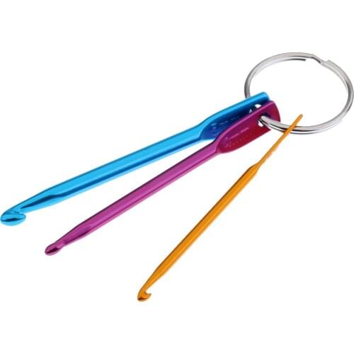 3x Hot Mixed Aluminum Crochet Hook Knitting Needle Keychain Keyring 3/4/5mm