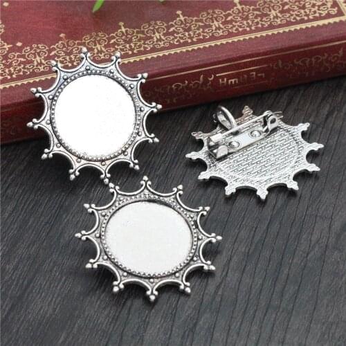 5pcs 20mm Inner Size Antique Silver Plated Brooch Pin Fashion Style Cabochon Base Setting (D2-43)