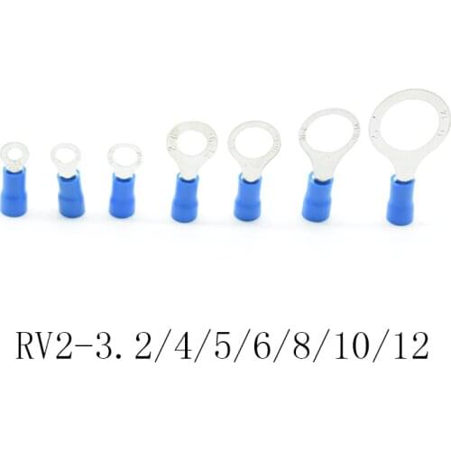 50pcs/2pcs Blue RV2- 3.2/4/5/6/8/10/12 Ring Insulated Wire Connector Electrical Crimp Terminal Cable Wire Connector AWG