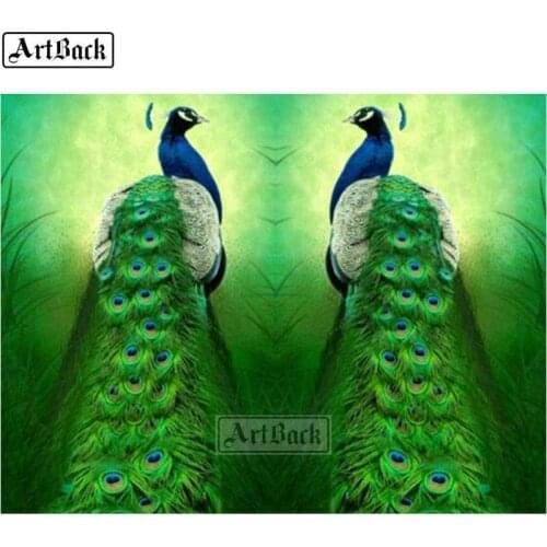 5d diy diamond painting peacock mirror icon home decoration full square animal 3d resin diamond mosaic sticker crafts