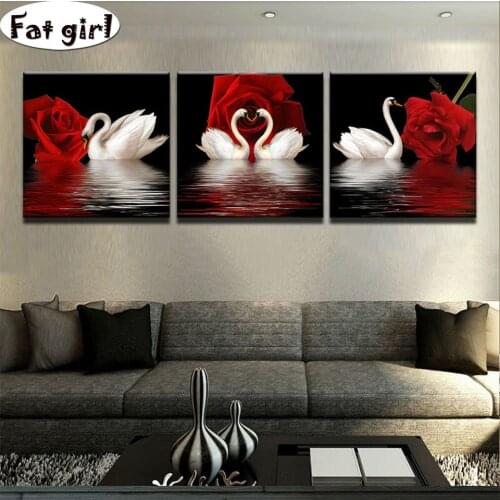 DIY 5D Diamond Painting Rose Swan Full Drill Embroidery Diamond Painting Mosaic Love Cross Stitch modern living bedroom Decor