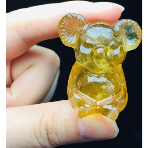 Angel Aura Natural Rose Quartz Carved Crystal Animals Koala Quartz Figurine Healing Crystals Guardian Home Decor Feng Shui Gift