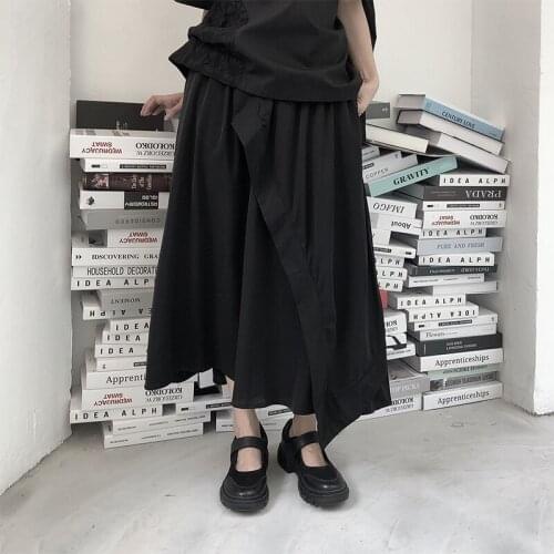 Large Yamamoto dark wide leg pants design sense pants childrens summer thin black irregular casual pants