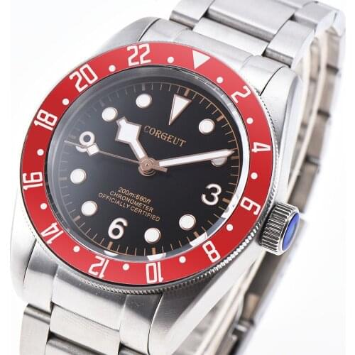 Corgeut 41MM Mens luxury Sapphire Glass Red rotating bezel Gold Dial PVD Automatic Mechanical watch Miyota Movement часы мужские