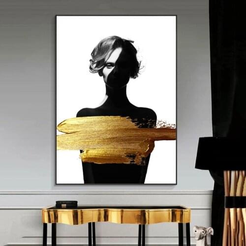 Black Woman Home Decor Golden Canvas Painting Wall Art Pictures for Living Room Nordic Posters And Prints Indoor Decorations
