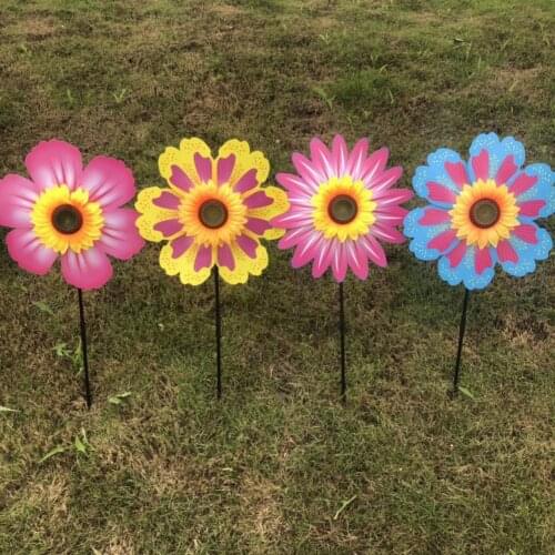 Flower Windmill Beautiful Floral Design Single Layer Sunflower Windmill Colorful Wind Spinner for Child