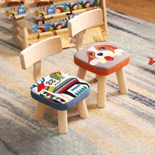 Wood Chair Backrest Febric Children Wooden Chairs Washable Chairs Cover Cartoon Dog Stools For Home Decor tabouret