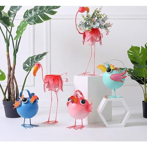 Bird Planters Flamingos-Create an intriguing floral display-Passionate Wrought Iron Flamingo Home Floor Flower Pots