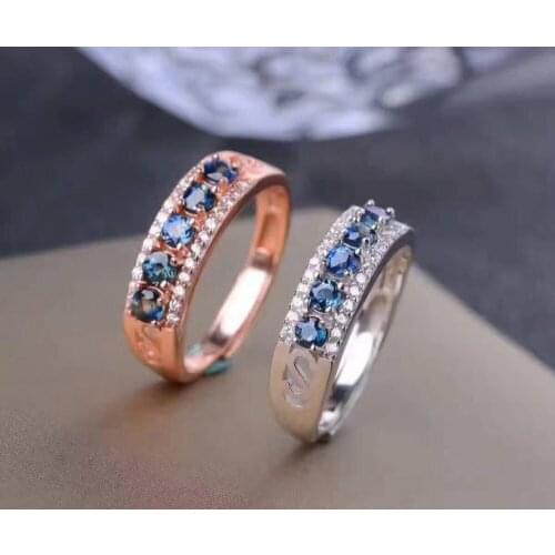 Natural blue sapphire gem Ring Natural gemstone ring S925 sterling silver trendy luxurious array women girl wedding gift Jewelry