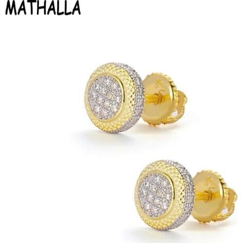MATHALLA Hip Hop Round Earrings High Quality Iced Micropavé Cubic Zirconia Earrings Hip Hop Fashion Womens Jewelry Gifts
