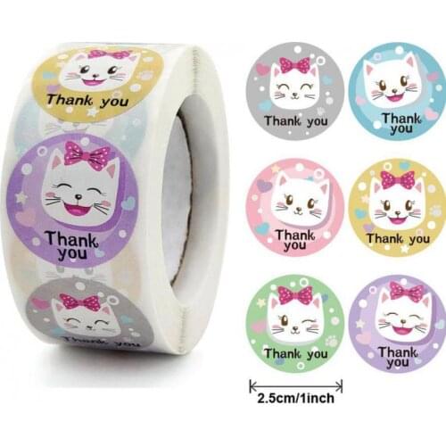 500pcs Cute Cat Thank You Stickers Circle Kawaii Dog Seal Labels for Small Business Cards Gift Wrapping Birthday Party Favor Kid