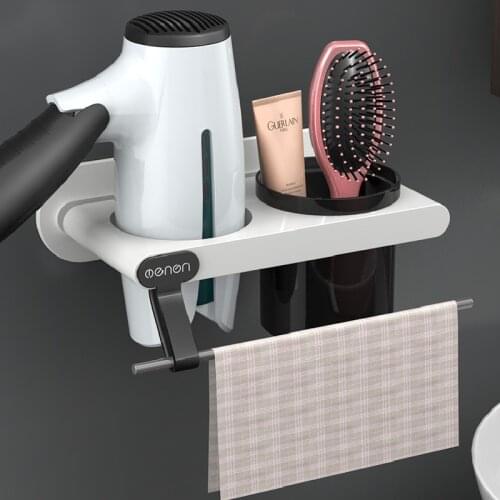 Wall Mounted Hair Dryer Holder Bathroom Shelf for Bathroom Storage Rack Bathroom Supplies with Towel Hanger Hair Dryer Rack