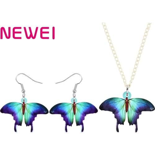 Newei Acrylic Blue Morpho Butterfly Jewelry Sets Animal Insect Necklace Earrings For Women Teens Girls Novelty Festival Gifts