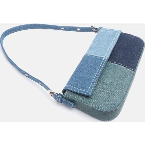 2021 New Fashion All-match Denim Stitching Contrast Color Shoulder Messenger Underarm Baguette Purses and Handbags Sac A Main