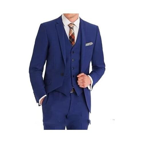 New Arrival Fashion Wedding Suit For Men Blue Blazer Pants Vest Slim Fit 3 Piece Custom Made Formal Best Man Party Tuxedo Set