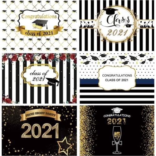 Congratulation Graduation Backdrop Graduation Class of 2021 Themed Party Banner Background Glitter Gold Balloons Decorations