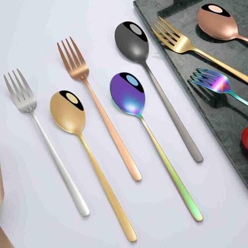 Steel Korean Spoon Fork Mixing Spoon Portable Tableware Student Rice Spoon Western Food Fork Dessert Spoon