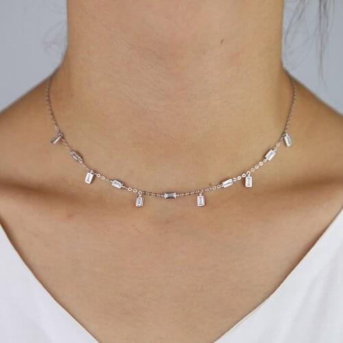 2019 new arrived sparking bling baguette stone drop cubic zirconia cz station statement link chain short fashion choker necklace