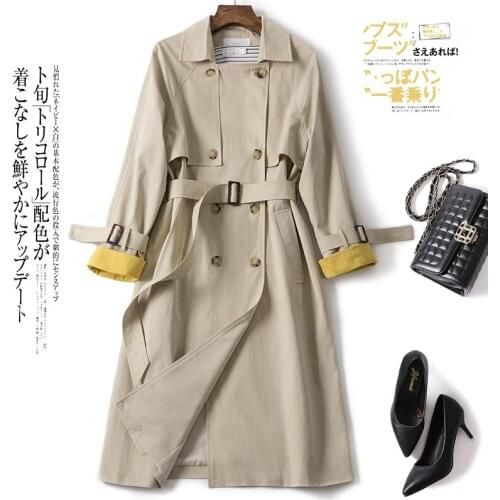 Windbreaker Womens Mid Long Korean Spring 2021 New Double Breasted British Chic Popular Slim Womens Coat