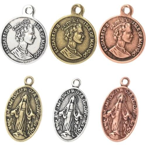 Vintage Coin Pendant Charms for Necklace Earrings Jewelry Making Supplies Queen and King Our Lady Cute Dangles Designer Charms