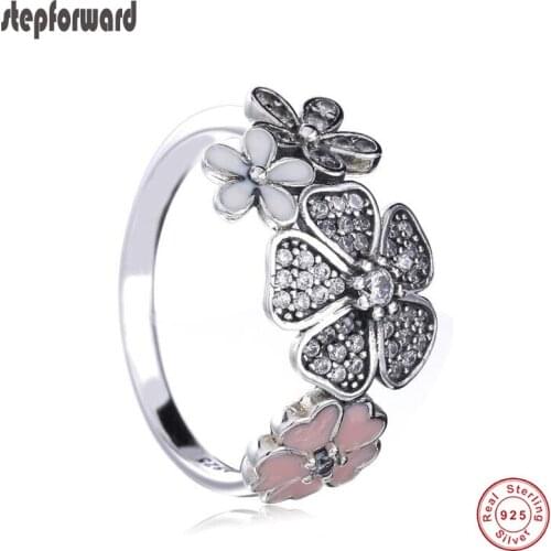 Wonderful High Quality Newest Arrival Popular European Love Pink Enamel 925 Sterling Silver Daisy Flower Ring