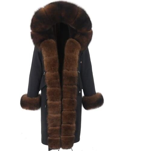 X-long Parka Waterproof Outerwear Real Fur Coat Winter Jacket Women Natural Fox Fur Hood Luxury Outerwear Detachable New
