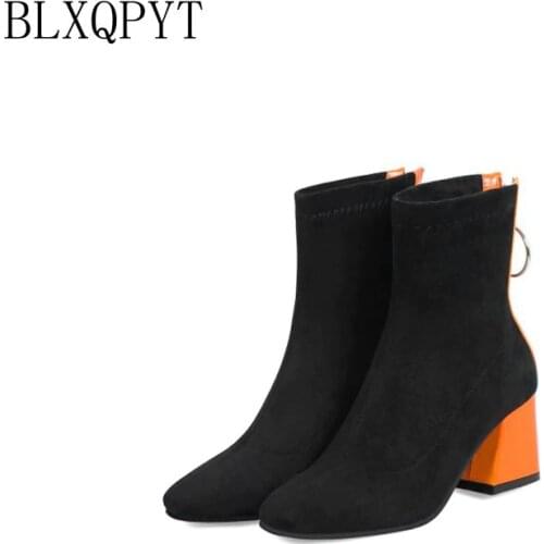 BLXQPYT Big small size 32-48 autumn winter women short boots high heels shoes woman round toe wedding party ankle boots H9