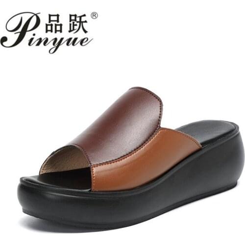 Woman Platform Flip Flops 2021 New Summer Women Genuine Leather Slipper High Heel Shoes Women Slippers