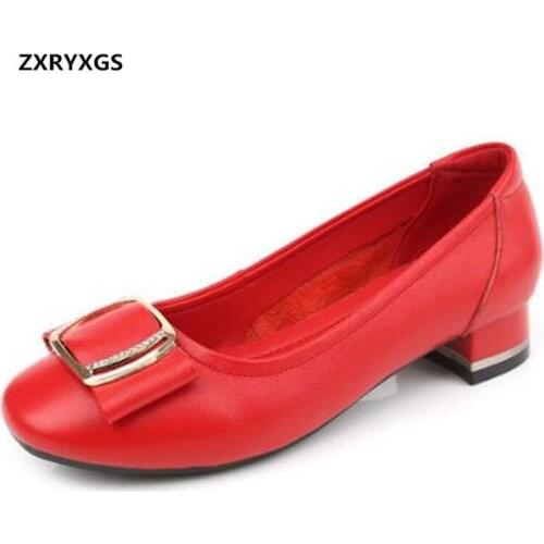 Promotion Top Soft Cowhide Women Leather Shoes Thick with Low Heel Fashion Shoes 2020 New Large Size Shoes Spring Woman Shoes