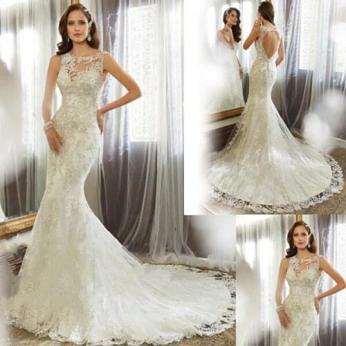 Vestido de noiva 2018 Brides Sexy Open Back Lace appliques Mermaid Vestido De Casamento bridal gown mother of the bride dresses