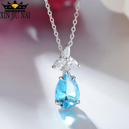 Topaz carat natural crystal Aquamarine pendant womens 18K inlaid NECKLACE COLOR gem silver 925 jewelry wholesale lots bulk