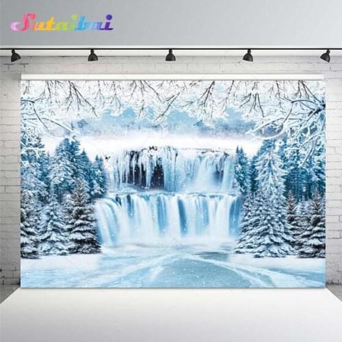 Winter Frozen Backdrop Glacier Ice Snow Forest Pines Photo Background Family Holiday Christmas Party Decoration Banner Vinyl