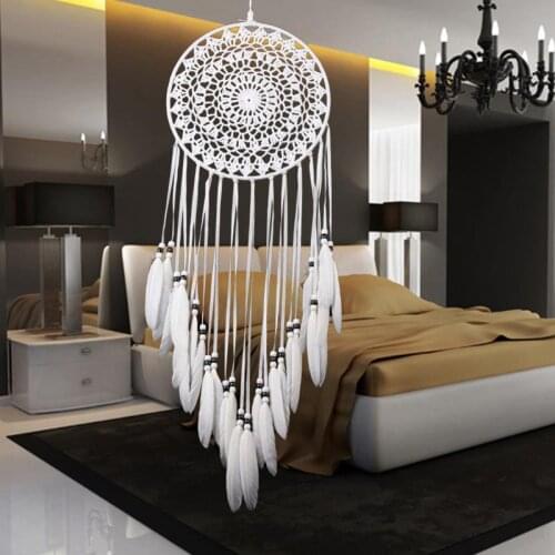 1pcs Handmade Lace Dream Catcher Windchimes with Indian Style Car Wall Hanging White Feather Dreamcatcher Home Decoration