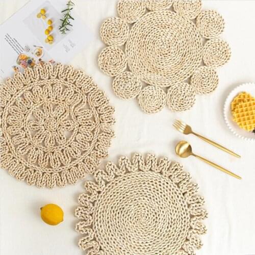 1pcs Table Mat Handmade Placemat Round Braided Mat Heat Resistant Hot Insulation Anti-Skidding Pad Kitchen Accessories