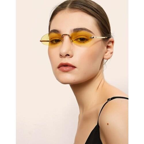 2020 Fashion Retro Small Oval Rimless Small Dark Sunglasses Women Men UV400 Glasses