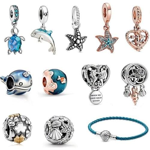 2020 Newest S925 Summer Ocean Series Whale Narwhal Sea Turtle Fish Charm Beads for Bracelets Women DIY Jewelry Charms