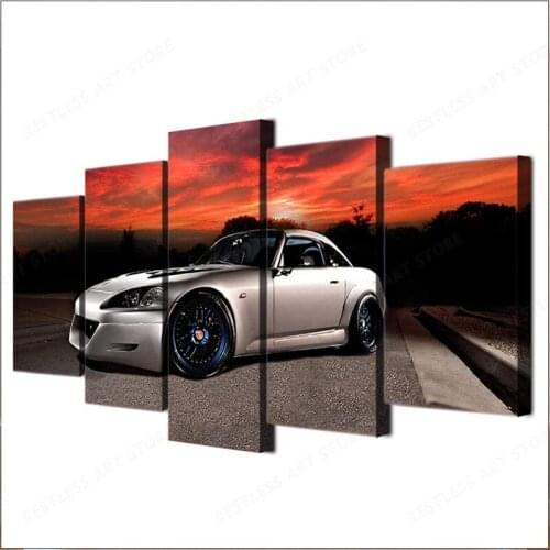 5 Panel Artworks Accessories Roadster Luxury Car Printed Poster Modular Framework Modern Canvas Wall Art Paintings Pictures