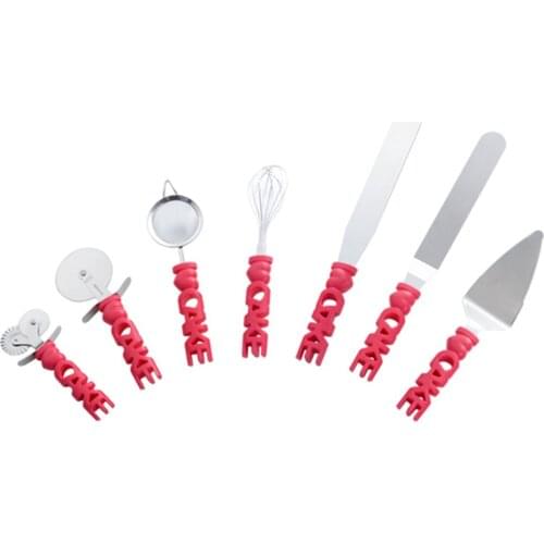 9pcs baking tools stainless steel pizza spatula non-stick reusable baking DIY tool set easy clean cute English handle