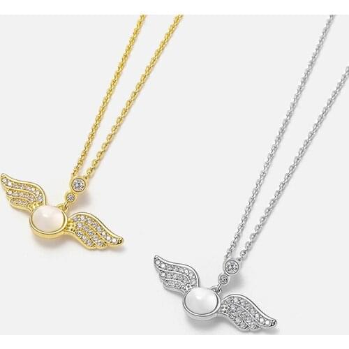 925 Sterling Silver Crystal Opal Angel Wings Charm Pendant Choker Necklace For Girl Women Statement Wedding Jewelry dz276