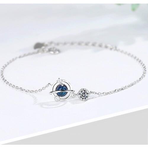 925 Sterling Silver Link Chain Crystal Planet Round Charm Bracelet &Bangle For Women Wedding Jewelry Party SL011