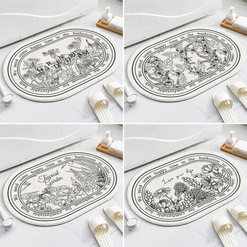 Absorbent Bath Mat Anti-Slip Bathroom Carpet Oval Floor Mat for Living Room Decor Balcony Porch Area Rugs Bathtub Side Footpad