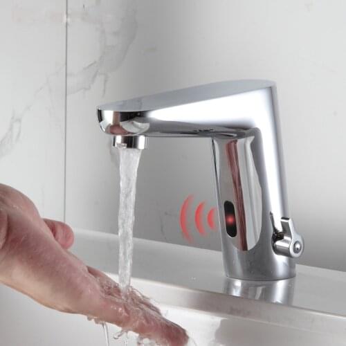 Automatic Sensor Faucet Battery Powered Bathroom Basin Toilet Infrared Cold & Warm Mixer Tap Deck Mounted Sink Faucet Water Tap