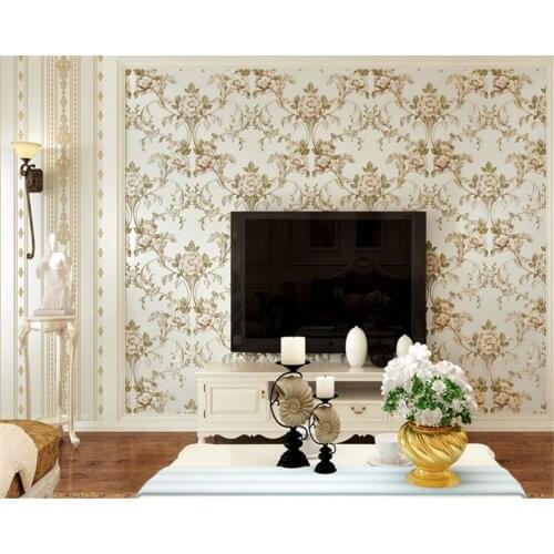 Beibehang Big flower AB with stripe nonwoven fabric fine carving 3d wallpaper master bedroom full of high-end papel de parede