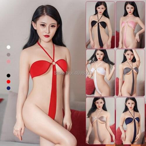 Shiny Oil Glossy Cosplay Swimsuit High Elasticity Hollow Out Lacing Bodysuit Porn Party Babydoll One Piece Sexy Women Body Suits