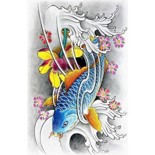 Color Fish Temporary Tattoo Stickers Waterproof Body Art Big Size Fake Tatoo Paste On Arm Chest Shoulder For Men