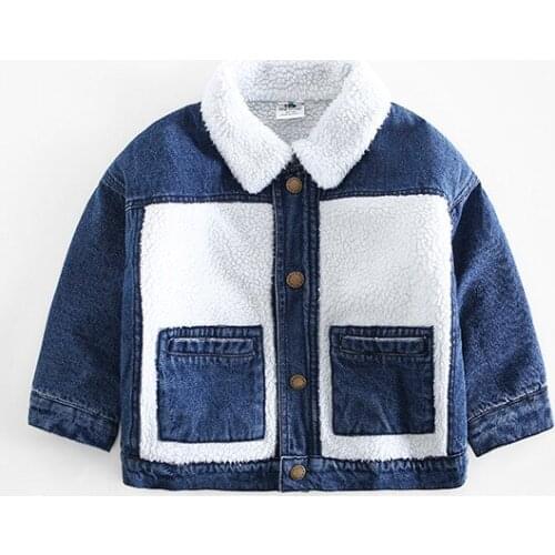 2021 Jacket for Girls Boys Autumn Winter Plus Cashmere Thicken Jeans Coat Children Clothes Warm Fashion Baby Denim Jackets 2-8 Y