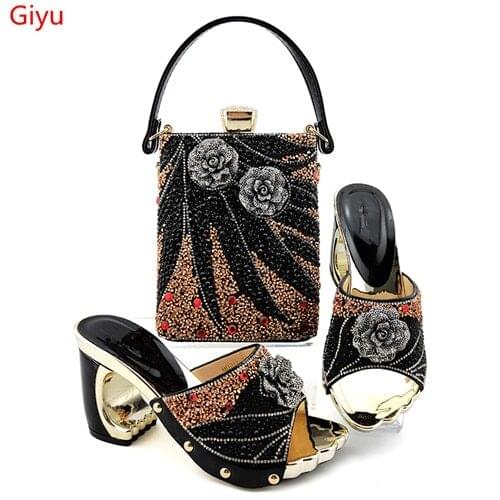 Doershow fashion Shoes with Matching Bags for Wedding Women Shoes and Bag to Match for Party Nigerian Shoes and Bag Set!SYG1-9